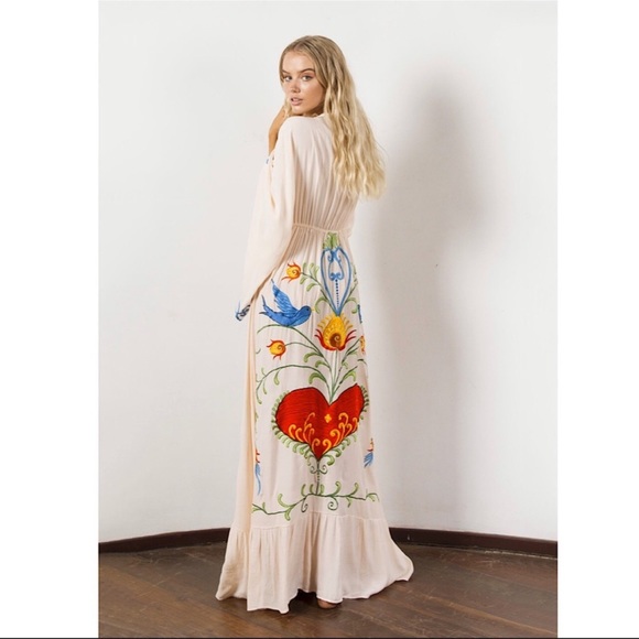 5 ⭐️ Favorite Magic Hearts Boho Embroidered Long Maxi Gown In White - Picture 11 of 16